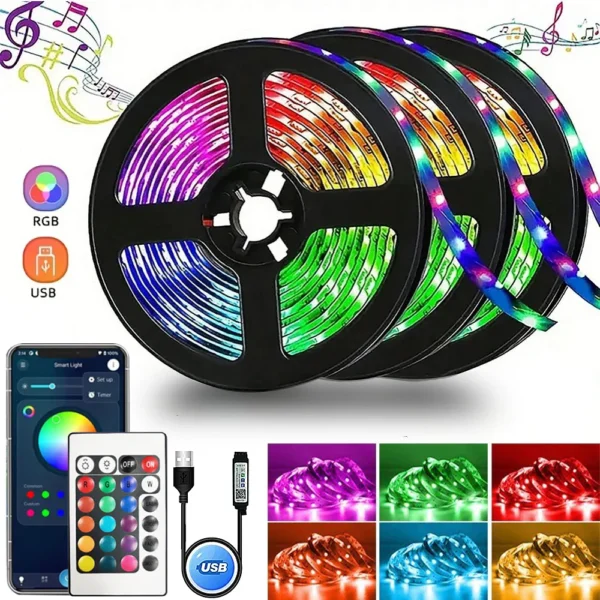 RGB 5050 Led Strip Lights APP with Remote Control Flexible Ribbon Color Change Led Lamp Tape Festival Party Decor TV Backlight