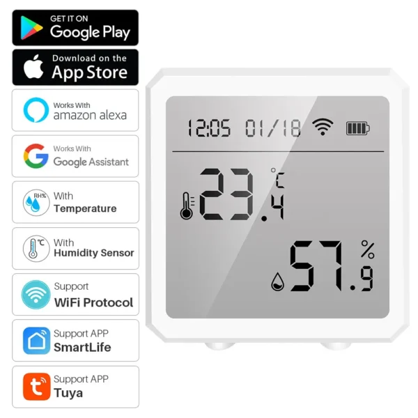 Tuya WIFI Temperature Humidity Sensor Indoor Hygrometer Thermometer Detector Smart Life Remote Control Support Alexa Google Home