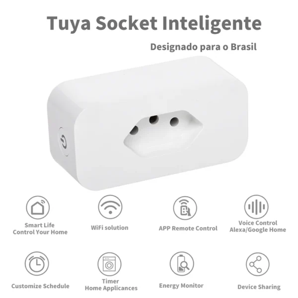 Tuya 16A Brazil Standard WiFi Smart Plug with Power Monitor, Smart Life APP Smart Socket Voice Work for Google Home Alexa - Image 2