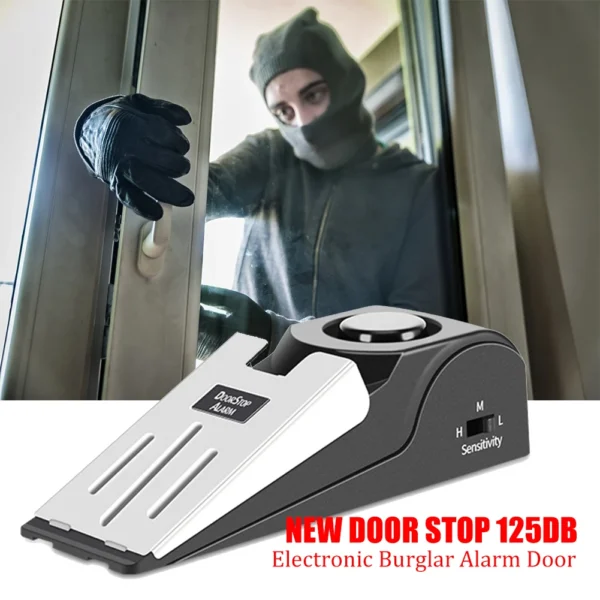 125DB Wireless Door Stop Alarm Stainless Steel 3 Sensitivity Level Sensor Wedge-shaped Portable Home Travel Security - Image 4