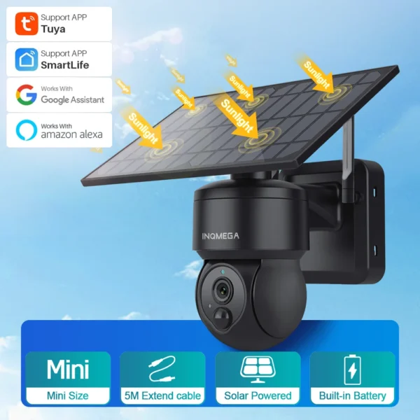 INQMEGA TUYA WIFI Solar Camera 1080P HD Solar Outdoor Security Monitoring PIR Detection Smart Life Home Monitor