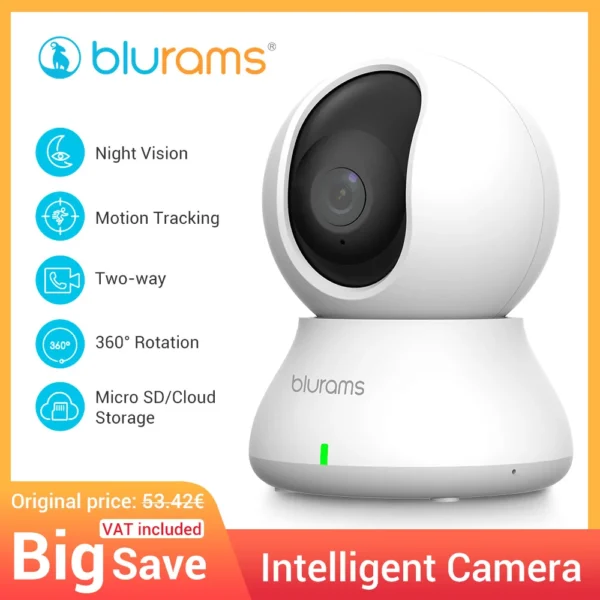 Blurams 2.4GHz WiFi Indoor Camera, 2K, 360° PTZ Pet Dog IP CCTV Camera with Phone App, 2-Way Talk, Night Vision, for Home Securi