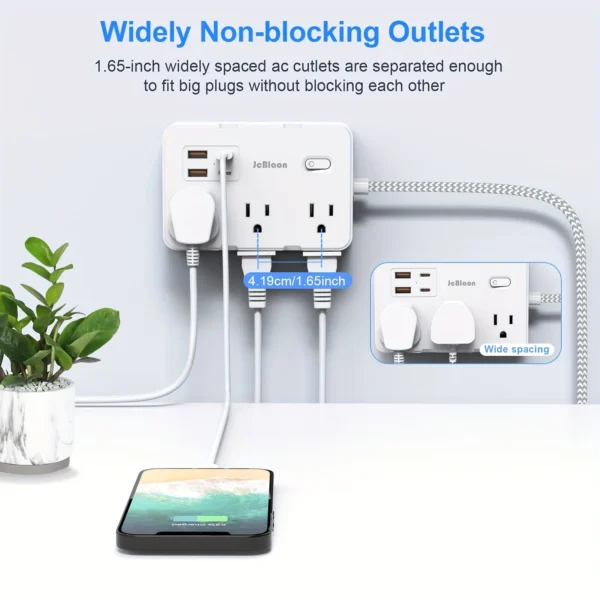 US Plug Power Strip with 6 AC Outlets 4 USB Fast Charging Ports(2 Type C) 5V 2.4A Adapter Plug Socket Smart Home with Switch - Image 5