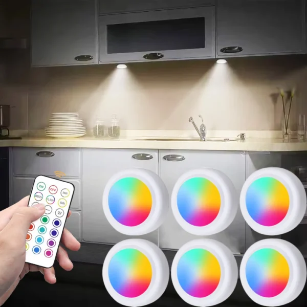 Under Cabinet Lights Wireless with Remote Control LED Touch Dimmable Night Lamp RGB Color LED Lights for Home Wardrobe Lighting