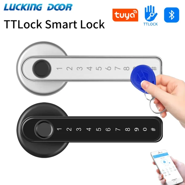 Tuya Smart Life APP BLE Fingerprint Door Smart Lock Keyless Entry Electronic Handle Lock Temporary Code/Key/APP Unlock