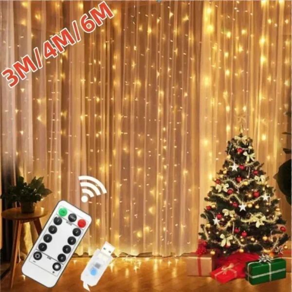 6x3M/3x3m Curtain Garland on The Window USB Power Fairy Lights Festoon with Remote New Year Garland Led Lights Christmas Decor - Image 2