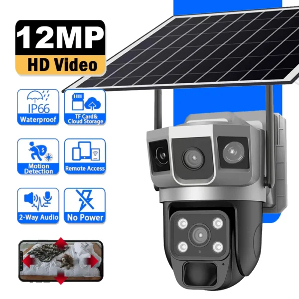 12MP HD Solar Camera Smart Home Security Protection IP CCTV Video Surveillance Cameras 4G SIM Card WIFI Outdoor Monitoring 360