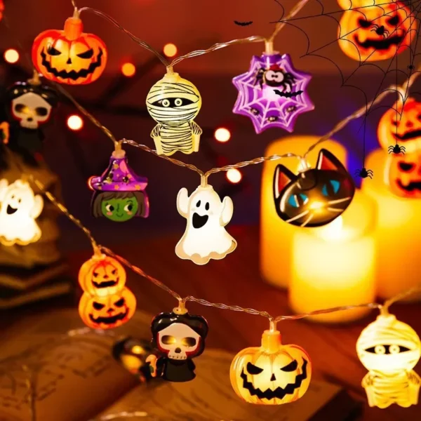 2024 Halloween Party LED String Lights Ghost Pumpkin Cat Spider Web Decor Night Light Halloween Indoor Outdoor Decoration Props