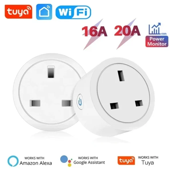 20A/16A UK Plug TUYA WIFI Smart Socket With Power Monitor Voice Control Timing Home Power Socket Works with Alexa Google Home