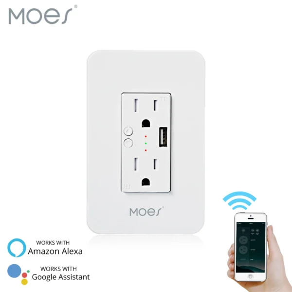 Smart Wall Socket with USB 2 plug outlets work with Alexa Google Home, No Hub Required by Smart Life/Tuya APP remote control