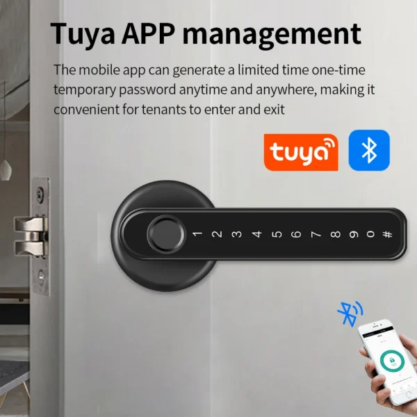 Tuya Smart Life APP BLE Fingerprint Door Smart Lock Keyless Entry Electronic Handle Lock Temporary Code/Key/APP Unlock - Image 2