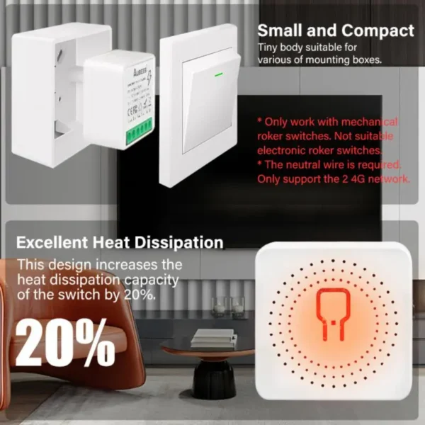 AUBESS Tuya 16A WiFi Mini Smart Switch Smart Life DIY Wall Switches Power Monitoring 2-Way Control For Alexa Google Home Alice - Image 3