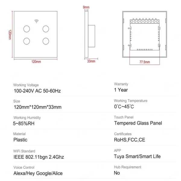 Tuya Wifi Smart Touch Switch Light Brazil 4*4 No Neutral Wire 4/6 Gang RF433 Remote On Off Light Smart Life Alexa Google Home - Image 5