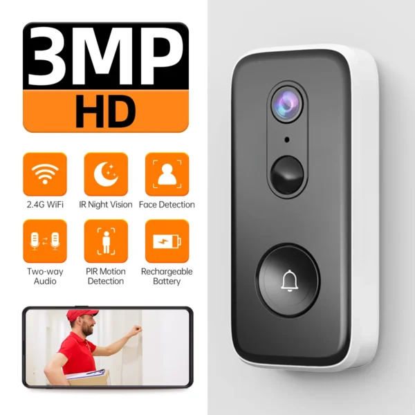 JOOAN Intelligent WiFi Doorbell With Camera Smart Home 3MP WiFi Video Doorbell Outdoor Battery Powered Security Video Intercom