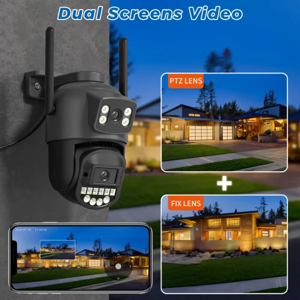 10MP 5K Wifi Surveillance Camera Outdoor 5X Digital Zoom PTZ IP Camera Dual Lens Dual Screens 2.4G/5G Auto Tracking Security CAM - Image 2