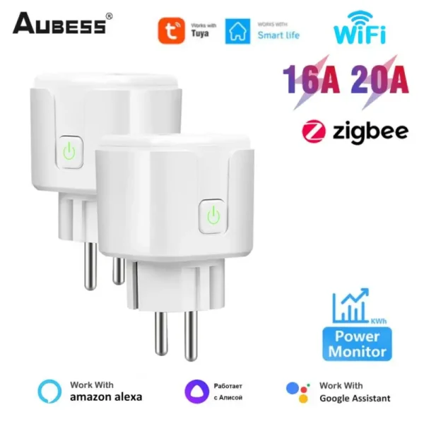 AUBESS EWelink/Tuya WiFi Smart Socket 16/20A EU Smart Plug Power Monitoring Timing Outlet Alexa Google Home Alice Voice Control