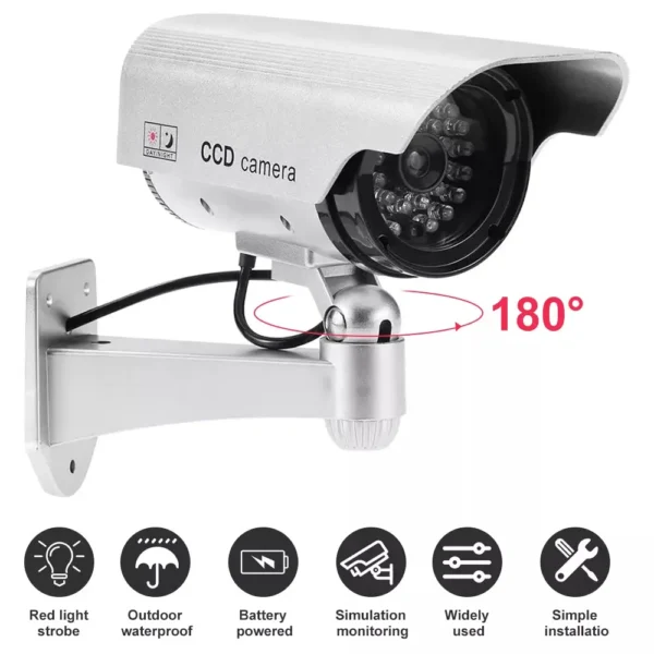 Fake Dummy Camera Security Surveillance CCTV Silver/Black With Red LED Flashing Light Waterproof Outdoor Indoor Silver/Black - Image 3