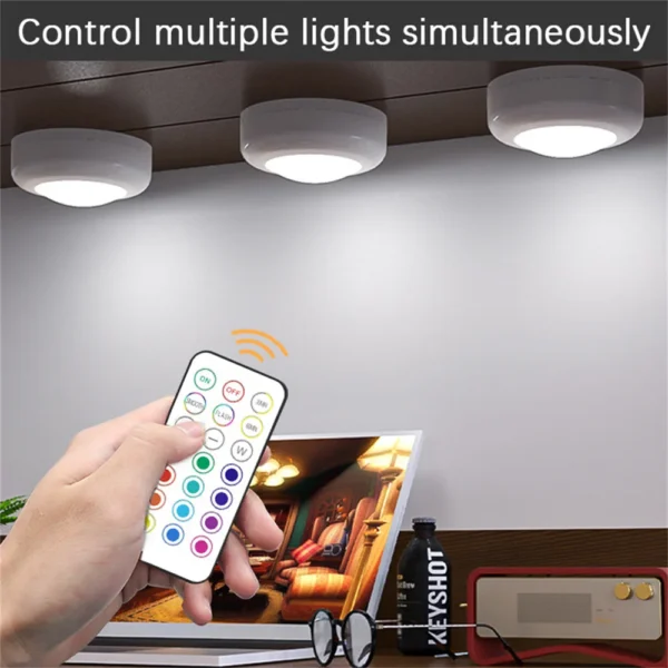 RGB Color Under Cabinet Lights Wireless Battery LED Lights Remote Control Dimmable Wardrobe Night Lamp For Bedroom Kitchen - Image 3