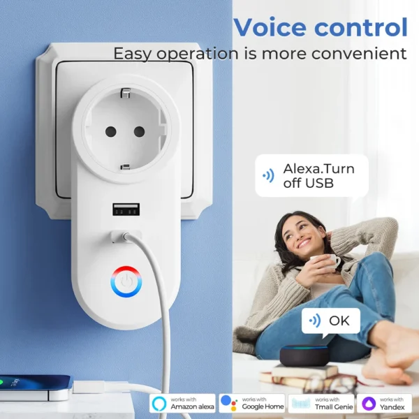 16A Tuya Wifi Smart Socket With 2 USB Charging Outlet Adapter EU US UK Brazil Plug Smart Life Control via ​Alexa Google Home - Image 3