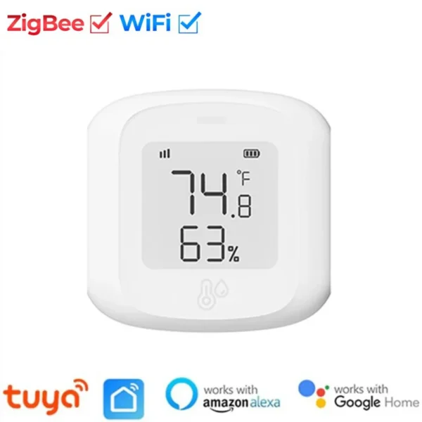 Tuya WiFi for ZigBee Temperature Humidity Sensor Smart Home Automation Indoor Thermometer LCD Display Works with Alexa Google