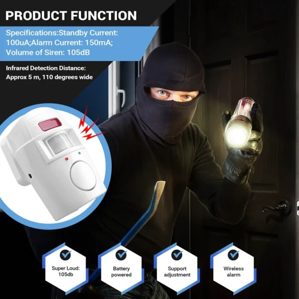 Infrared Motion Sensor Alarm - Burglar Alarm With 2 Remote Controls, Suitable For Home/Garages/Shops - Image 4