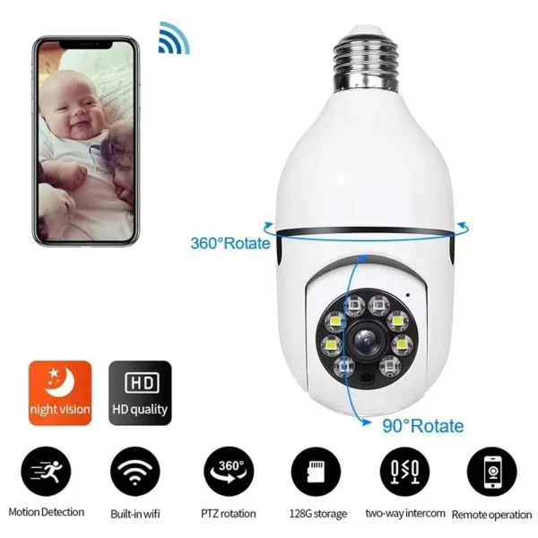 Panoramic bulb camera wireless E27 bulb camera projection 360 degree rotation high-definition night vision full-color