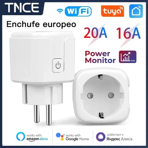 TNCE Tuya WiFi EU Plug 16/20A Wall Socket,Power Monitor,Timer Function,Alexa Google Home Alice Voice remote control,Smart Life