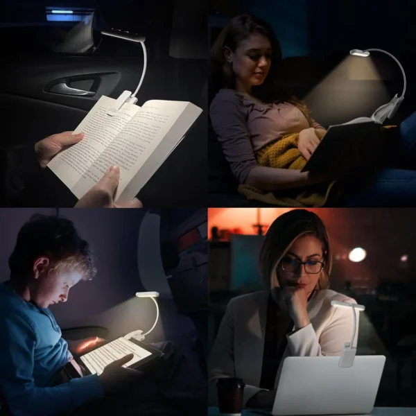 White Book Light USB Rechargeable Reading Light Warm Cool White Daylight Portable Flexible Easy Clip Night Reading Lamp - Image 6