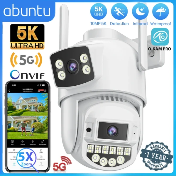 2.4G/5G Wifi Surveillance Camera Outdoor 10MP 5K IP Camera Dual Lens Human Detection 5X Digital Zoom 8MP 4K WIFI Security Camera