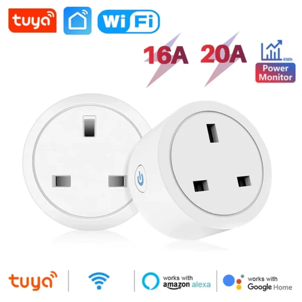 20A 16A UK Plug TUYA WIFI Smart Socket With Power Monitor Voice Control Timing Home Power Socket Works with Alexa Google Home