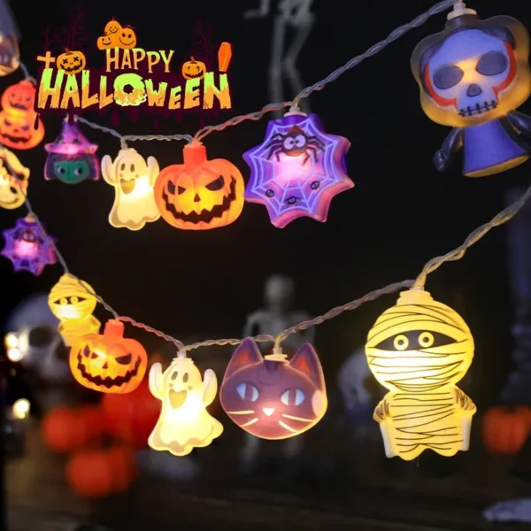 2024 Halloween Party LED String Lights Ghost Pumpkin Cat Spider Web Decor Night Light Halloween Indoor Outdoor Decoration Props - Image 2