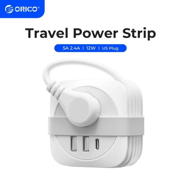 ORICO Travel Power Strip US Adapter Smart Plug Multiple Extension Socket with 2 USB Ports Type C Fast Charge for Travel Office