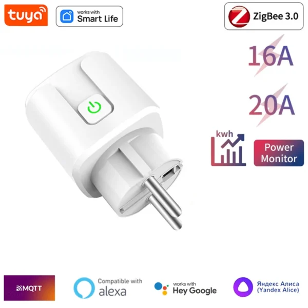 Tuya Zigbee Smart Plug 16A/20A EU Smart Socket With Power Monitoring Timing Function Work With Alexa GoogleHome Yandex