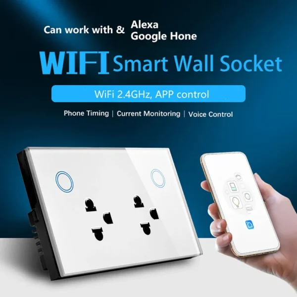 WIFI Smart Tuya US Socket 10A Touch Glass Panel Thailand Double Outlet Voice Remote Control Smartlife APP Alexa Google Home - Image 6