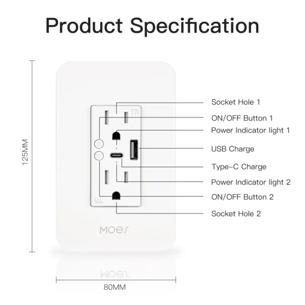 WiFi Smart Power Wall Socket with Type C And USB Dual Outlet Plug Power Outlets Support Alexa Google Home - Image 6