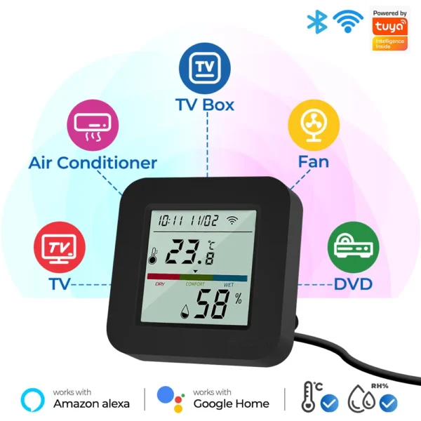 Tuya Smart WiFi Temperature And Humidity Sensor with Universal IR Remote Control Works with Alexa Google Home Smart Life - Image 2