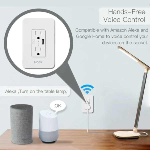 Smart Wall Socket with USB 2 plug outlets work with Alexa Google Home, No Hub Required by Smart Life/Tuya APP remote control - Image 2