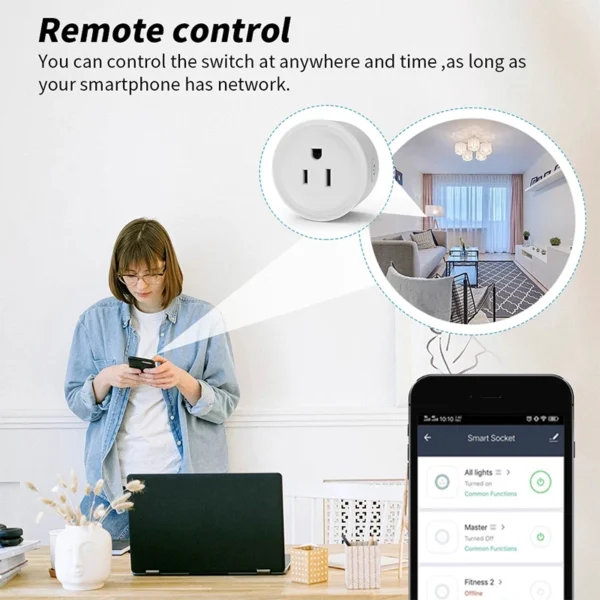 WiFi Smart Socket US Plug 16A Remote Bidirectional Control and Alexa Google Home APP Control Timer Voice Control Group - Image 2