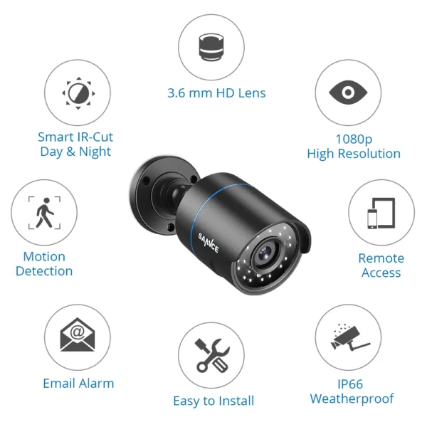 Sannce 1080P TVI Security Camera 1pcs 2MP Bullet Kit Outdoor IP66 Weatherproof Housing 66ft Super Night Vision Smart IR CCTV Cam - Image 6