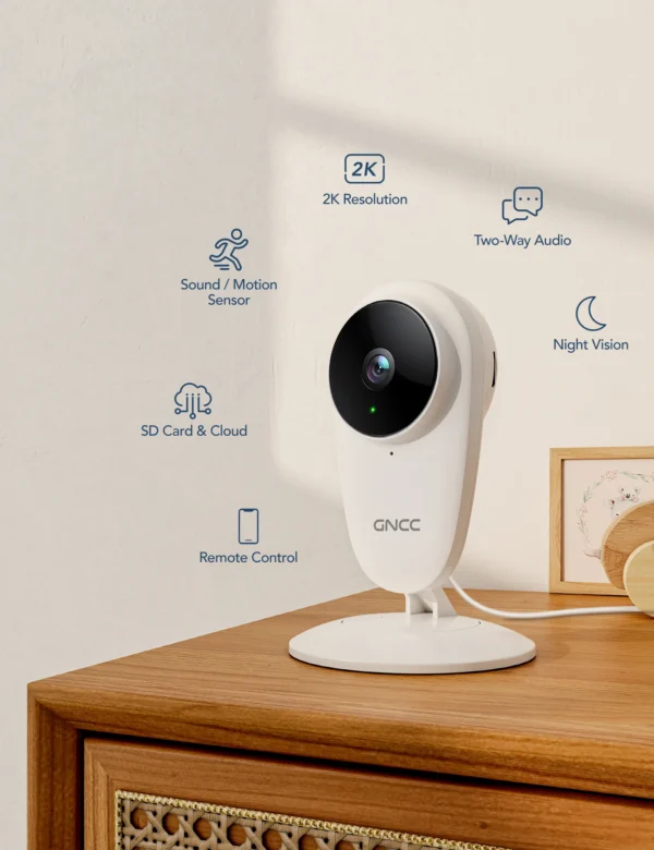 GNCC C1Pro 2k Smart wifi Baby Monitor Camera, Indoor Surveillance Camera, WiFi Camera, Motion/Sound Detection - Image 2