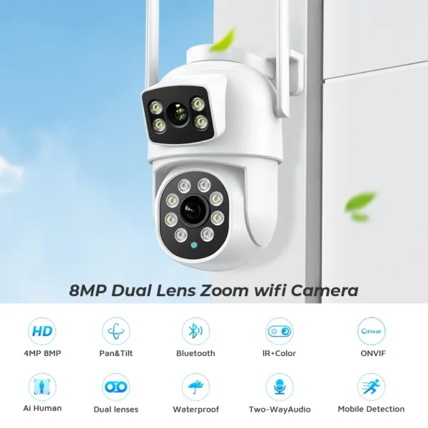 Outdoor Wireless Security IP Camera 4K 8MP HD Dual Lens External Wifi PTZ Camera Auto Tracking Street Surveillance Camera iCsee - Image 2