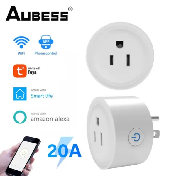 US Standard 10A/20A WiFi Smart Plug Outlet Tuya Remote Control Home Appliances Works With Alexa Google Home No Hub Require