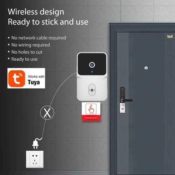 tuya Wireless smart video doorbell, 2.4G WiFi home security camera, 2-way audio, night vision, battery, secure home monitoring - Image 6