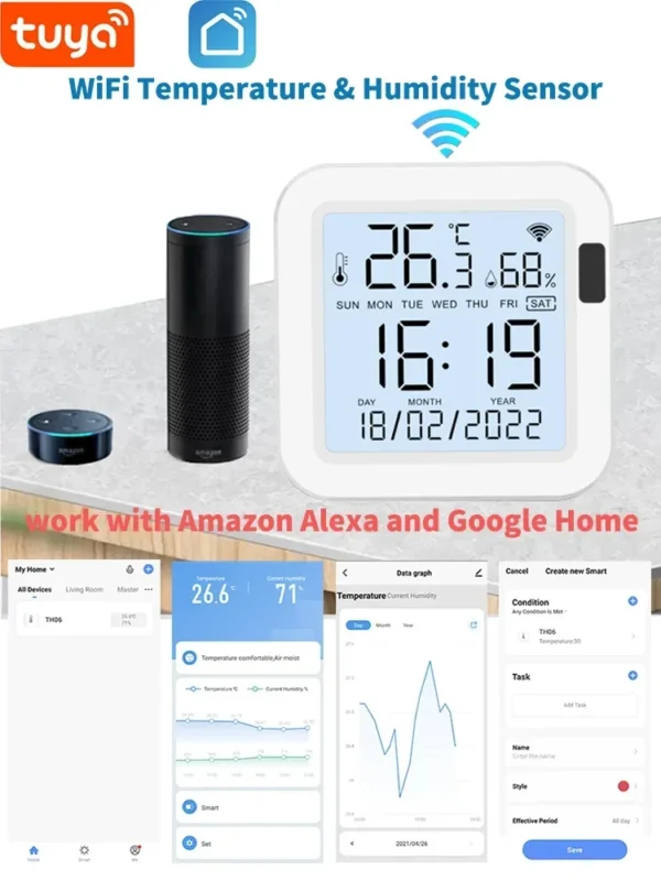 Tuya Smart Temperature and Humidity Sensor WiFi With Backlight for Smart Home var SmartLife Work with Alexa Google Assistant - Image 3