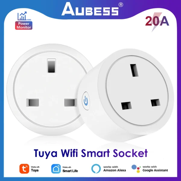 Smart Plug UK 20A WIFI Timing Socket Smart Home Power Outlet Power Monitor Tuya Smart Life App Work with Aleax Google Home