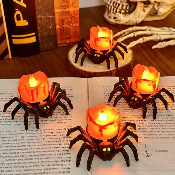 Haunted House Halloween Party Decor Horror Props Halloween Decorations LED Candle Light Plastic Spider Pumpkin Lamp For Home Bar