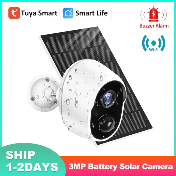 Tuya Smart Life 3MP 5200mAh Rechargeable Battery Solar Panel Outdoor WIFI 1080P Surveillance Security Siren Camera Alexa Google