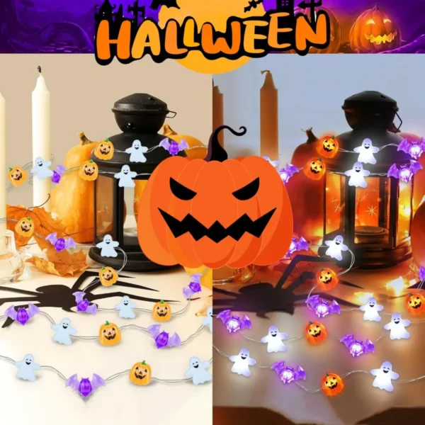 20/30 LED Halloween Copper Wire String Light With Mini Ghost Pumpkin Bat Waterproof Fairy Atmosphere Lamp Battery Operated - Image 2