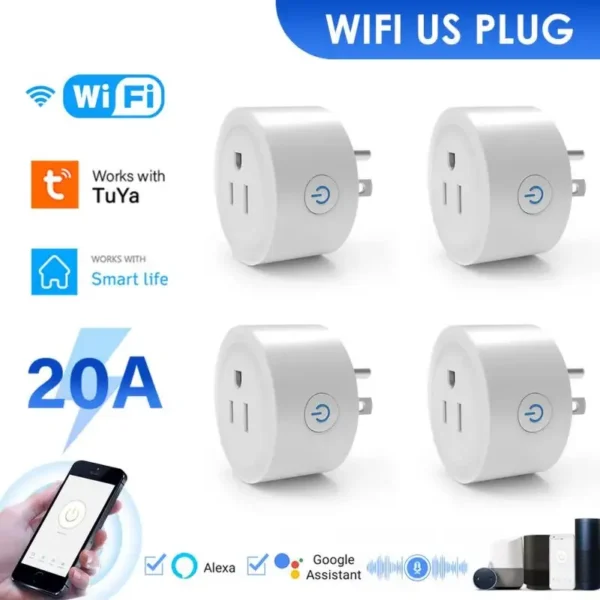 Tuya WiFi Smart Socket US Plug Adaptor Time Setting Voice Control Function Smart Life Remote Control Work With Alexa Google Home