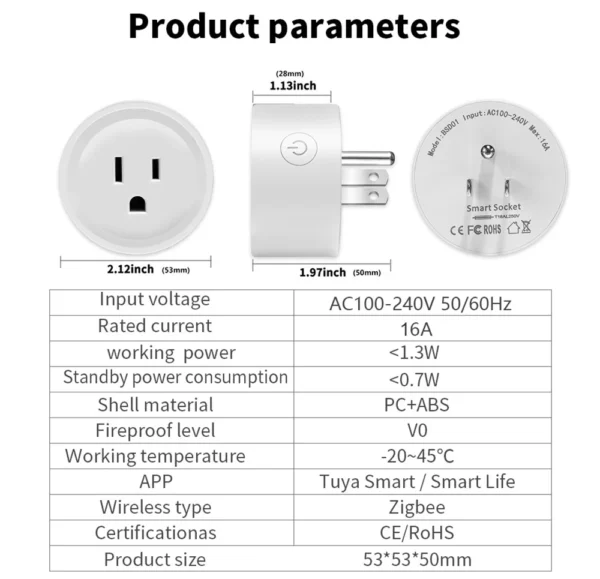 Tuya Zigbee Smart Socket US Plug 16A With Power Monitoring Timing Function Smart Life App WiFi Outlets Works With Alexa Google - Image 2